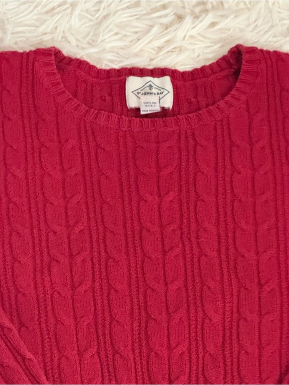 St. John's Bay Women's Cable Knit Crewneck Sweater Red